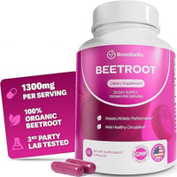 Rosabella Organic Beet Root Capsules - 1300mg Beet Root Powder Aids Healthy Circulation & Vitality, Non-GMO, Beet Root Supplement - 60 Capsules, 30-Day Supply